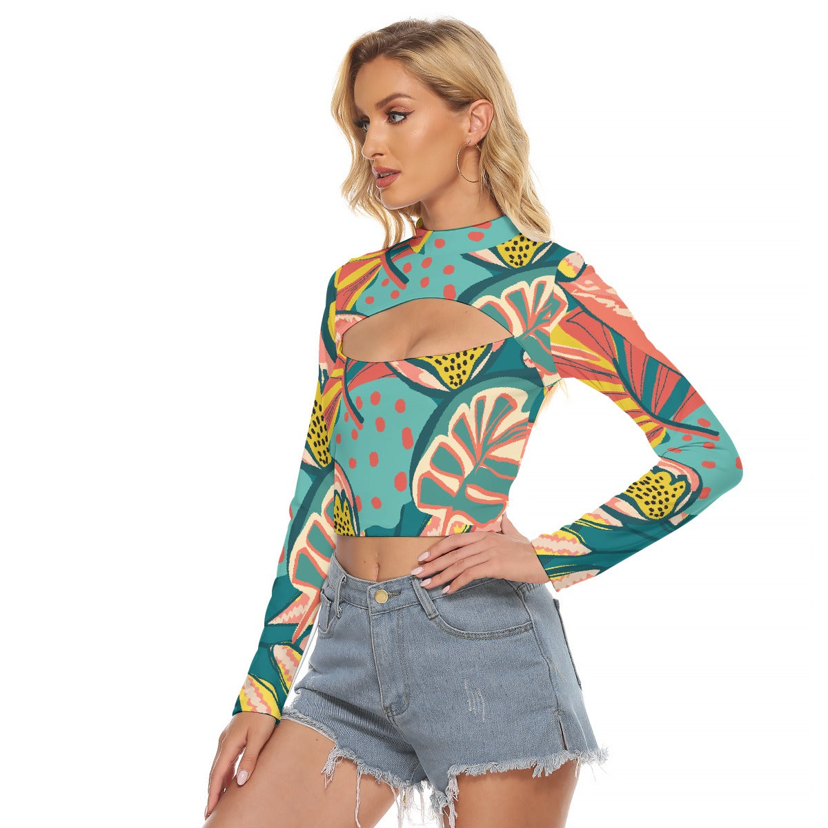 All-Over Print Women's Hollow Chest Keyhole Tight Crop Top