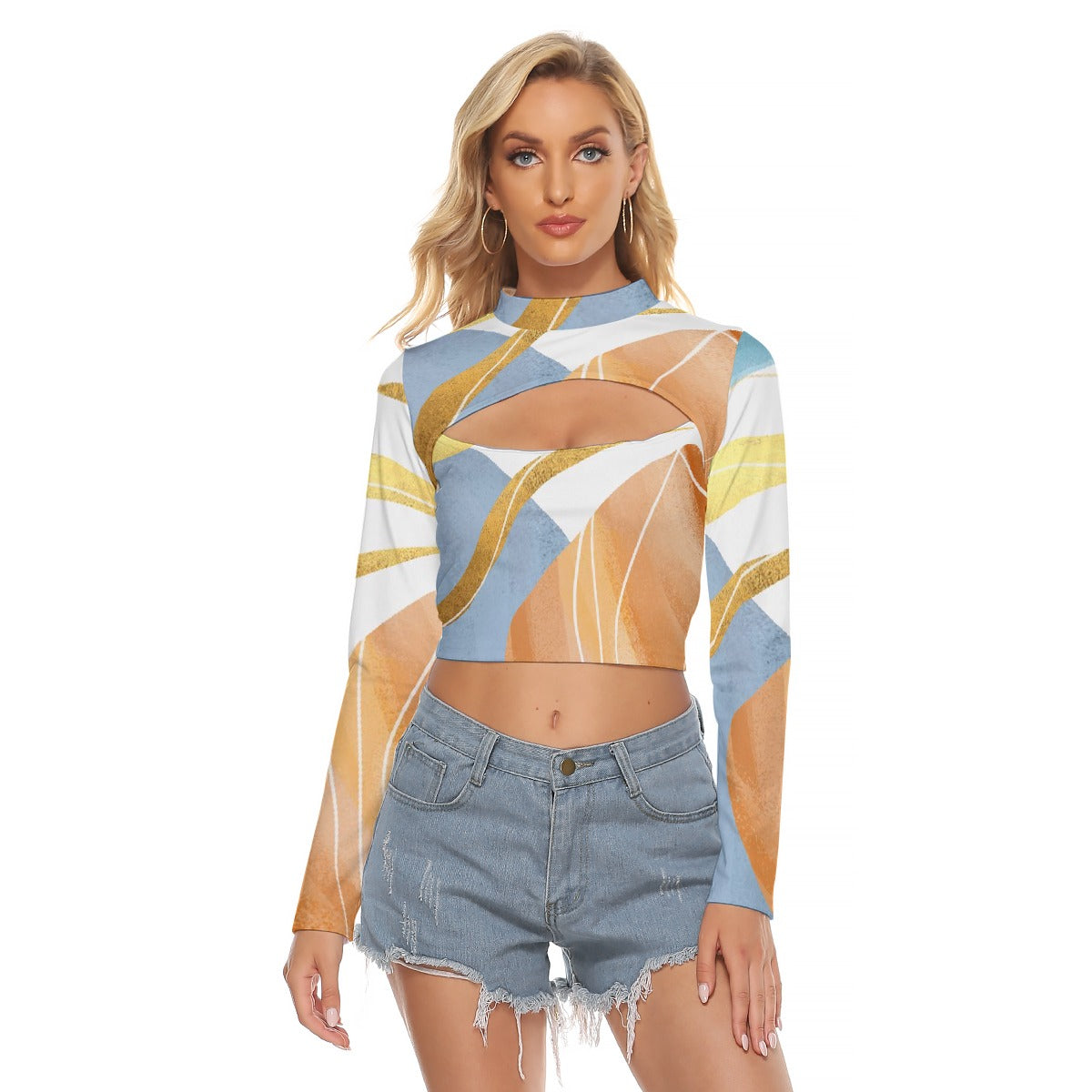 All-Over Print Women's Hollow Chest Keyhole Tight Crop Top