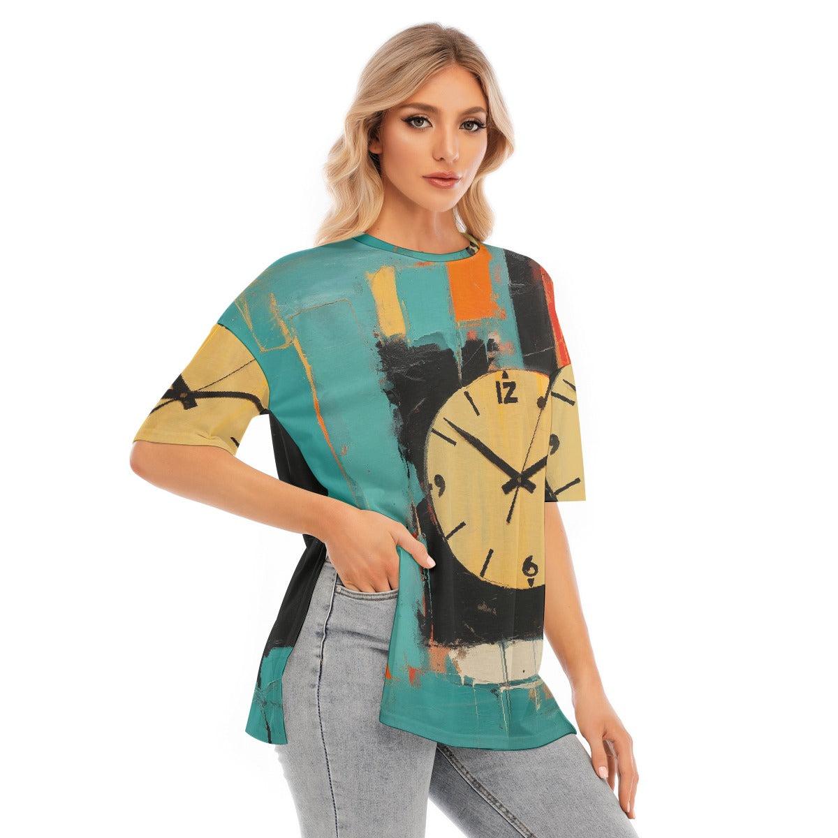 All-Over Print Women's Short Sleeves T-shirt With Hem Split