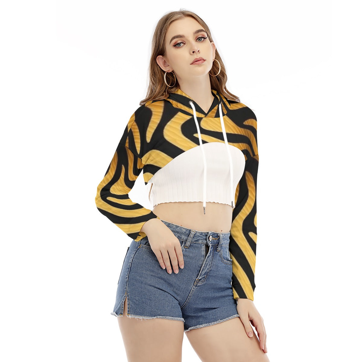 All-Over Print Women's Smock Short Hoodie With Long Sleeve