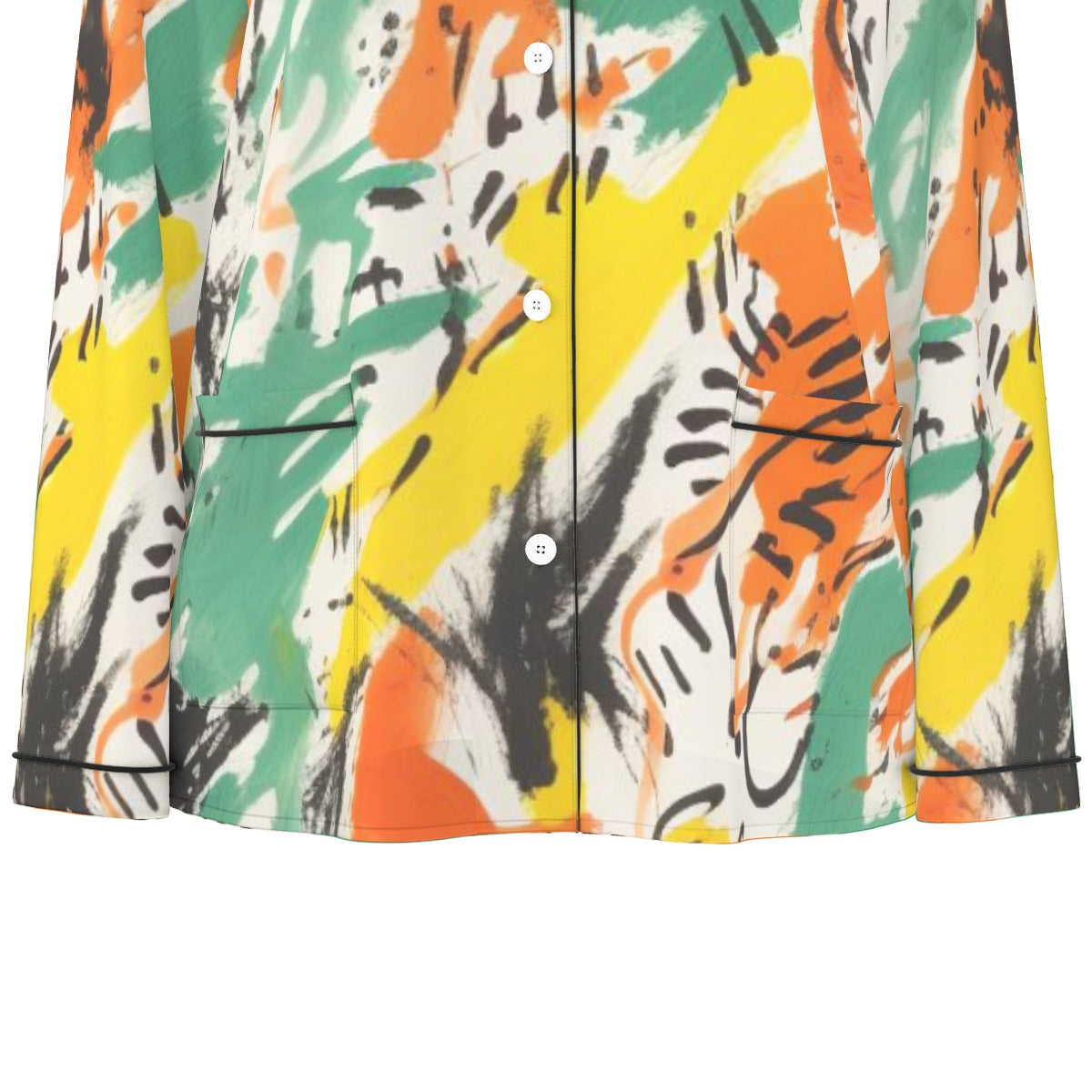 All-Over Print Women's Long Sleeve Pajama Set With Black Contrast Piping