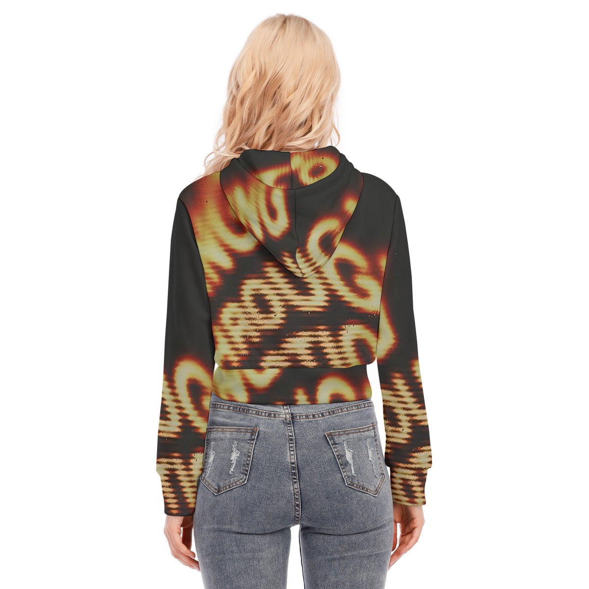 All-Over Print Women's Crop Top Hoodie With Zipper Closure