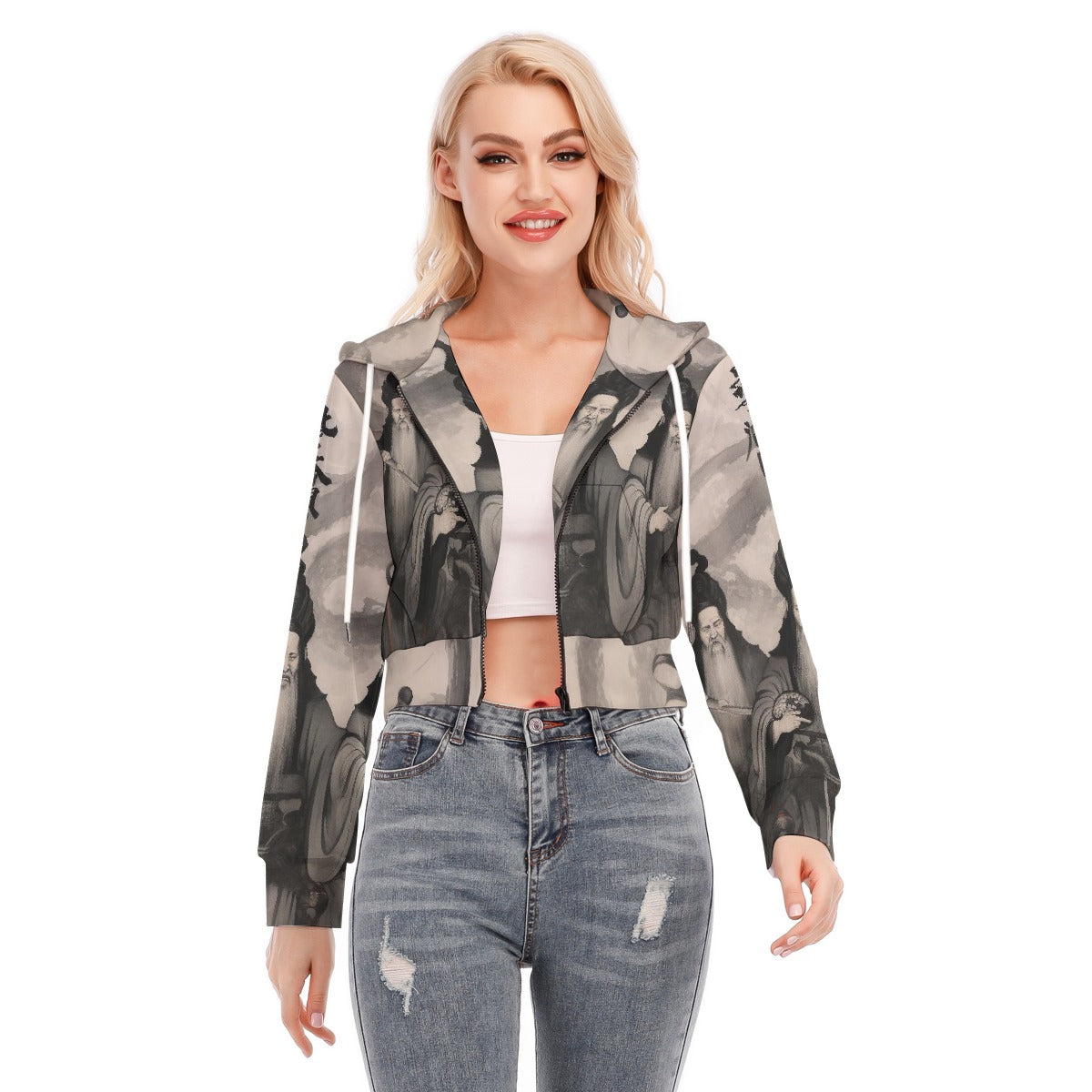 All-Over Print Women's Crop Top Hoodie With Zipper Closure