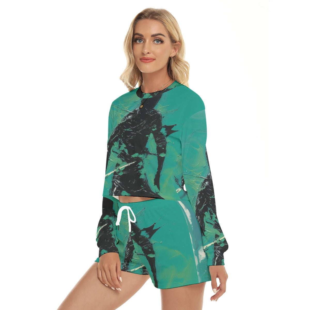 All-Over Print Women's Short Sweatshirt And Pants Suit