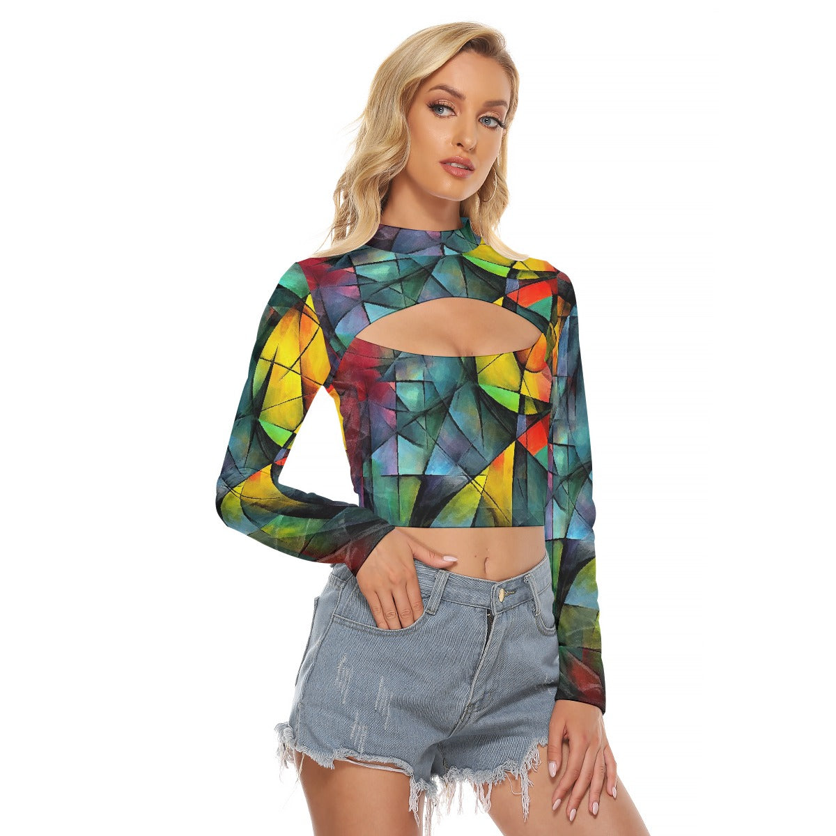 All-Over Print Women's Hollow Chest Keyhole Tight Crop Top