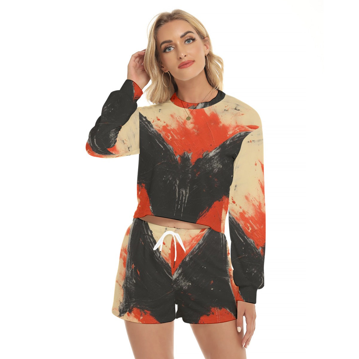 All-Over Print Women's Short Sweatshirt And Pants Suit