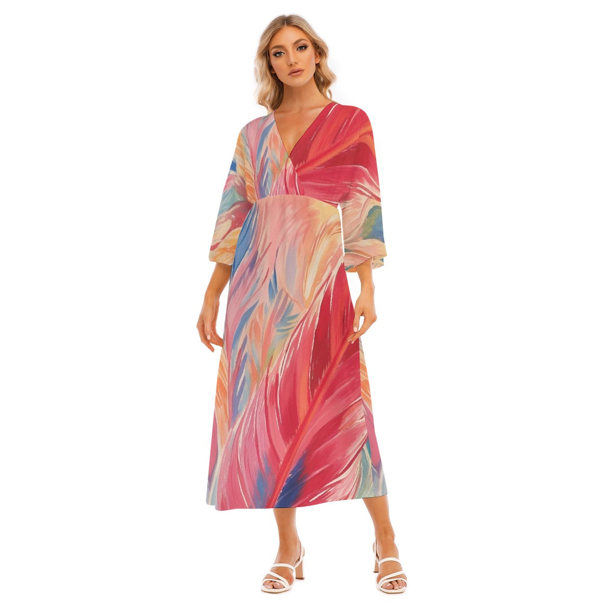 All-Over Print Women's Mid-Sleeve Long Dress