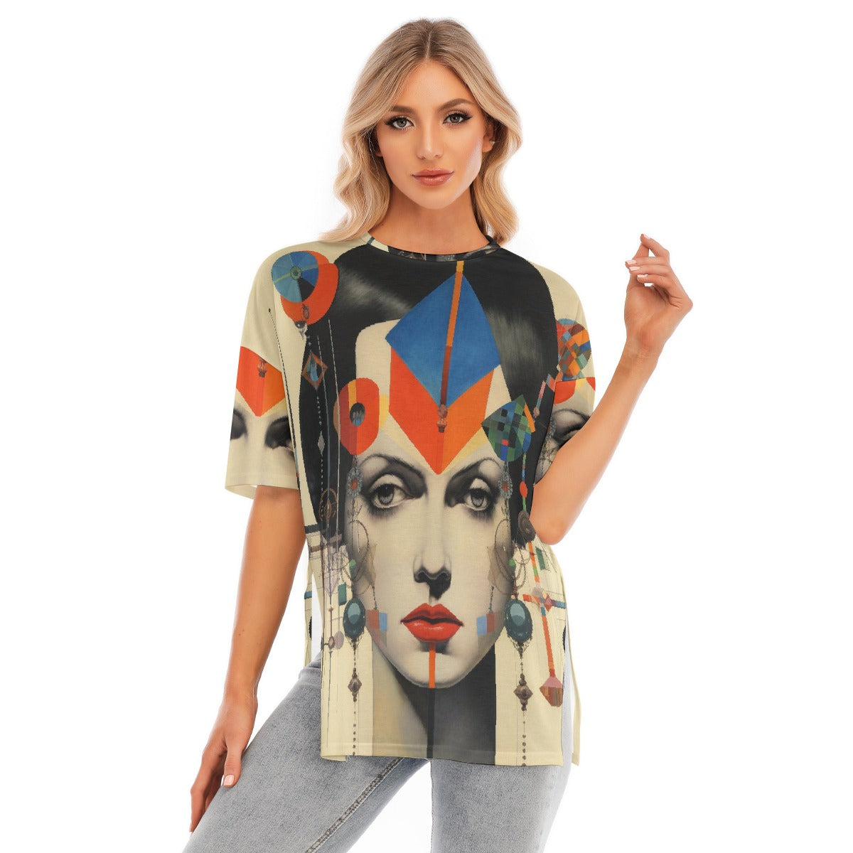 All-Over Print Women's Short Sleeves T-shirt With Hem Split