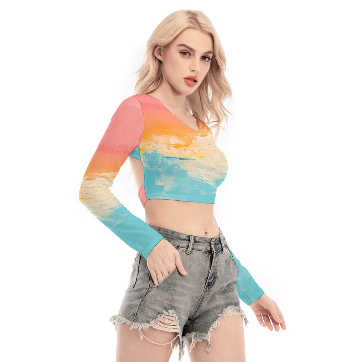 All-Over Print Women's Back Hollow T-shirt With Strap