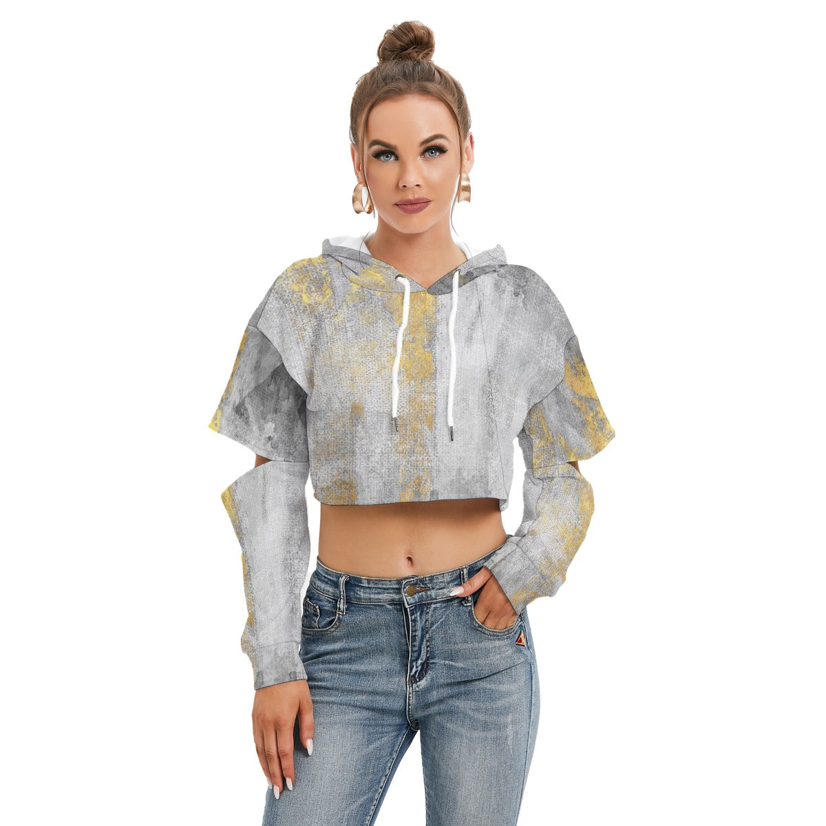 All-Over Print Women's Heavy Fleece Hoodie With Hollow Out Sleeve