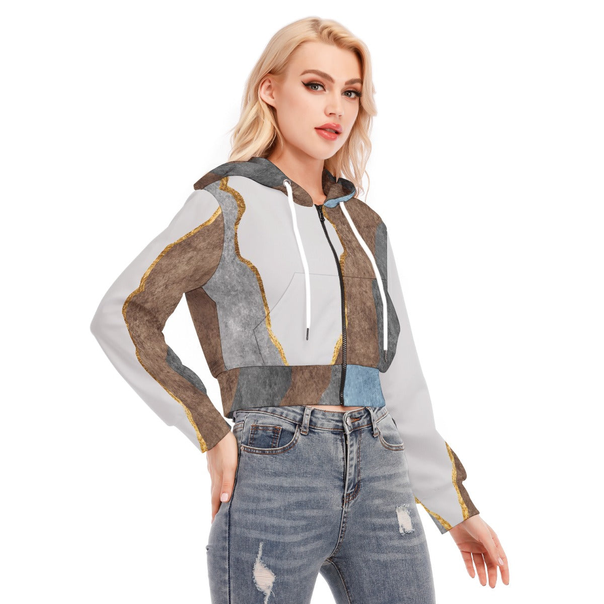 All-Over Print Women's Crop Top Hoodie With Zipper Closure