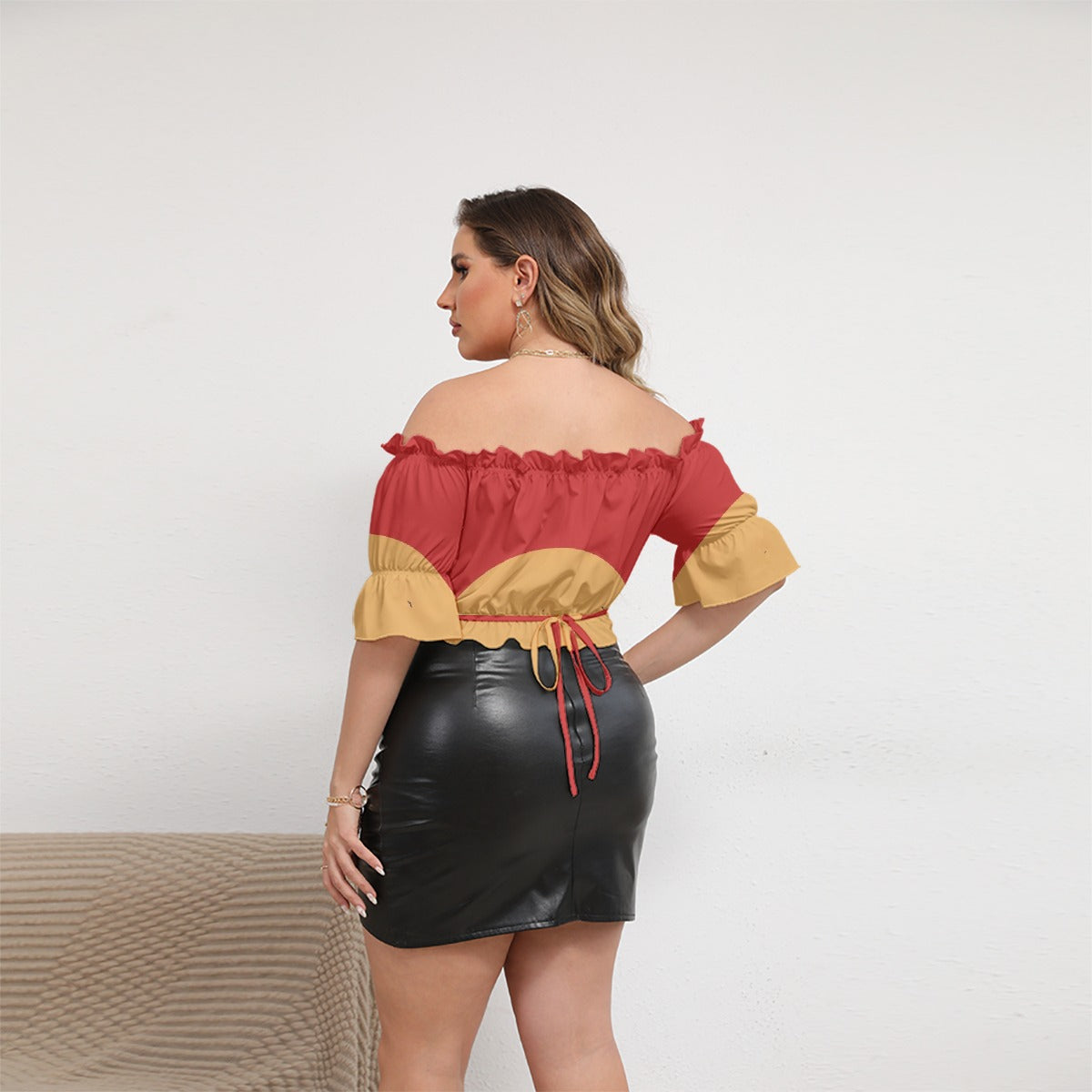 All-Over Print Women's Off-shoulder Cropped Top With Short Puff Sleeve