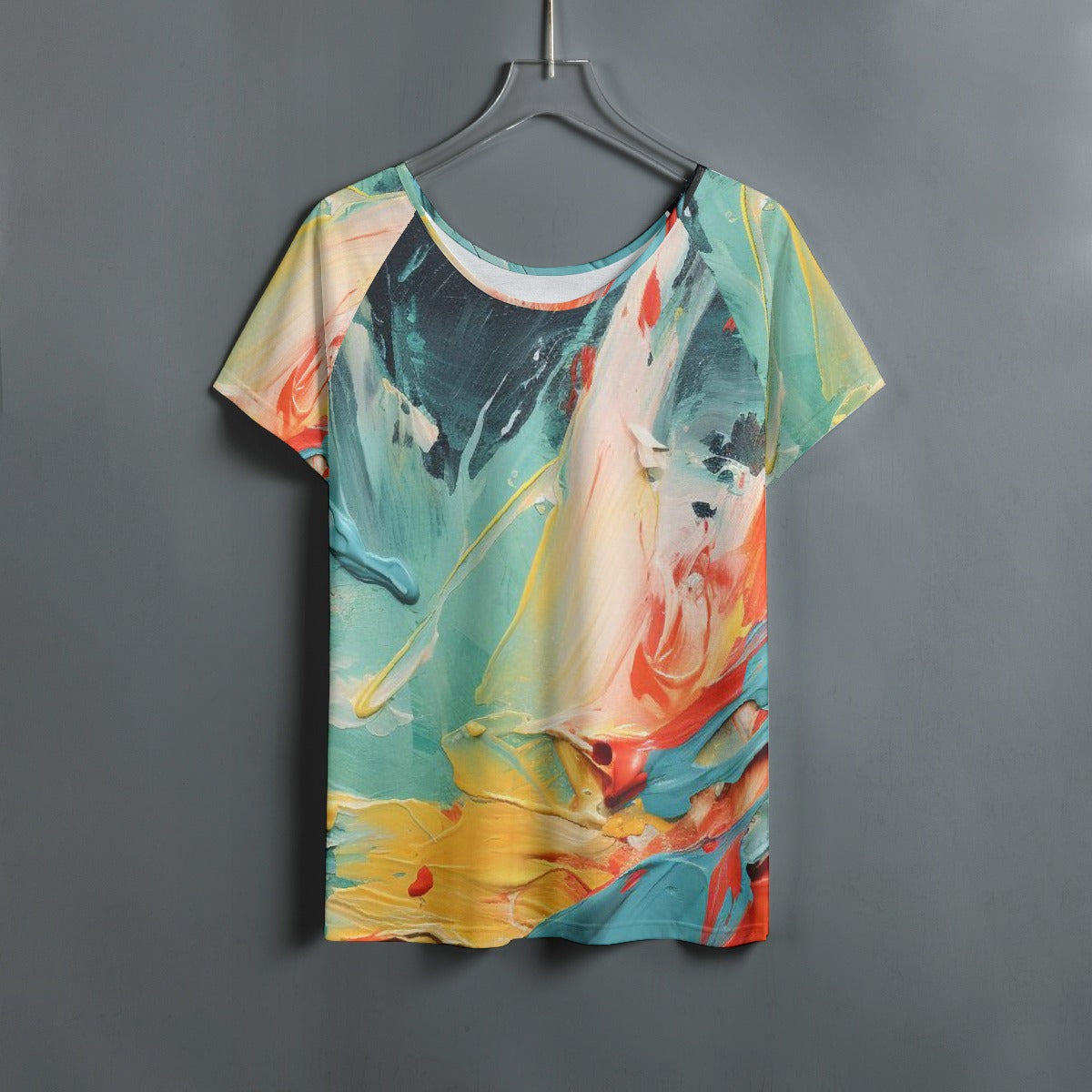 All-Over Print Women's Round Neck T-shirt With Raglan Sleeve