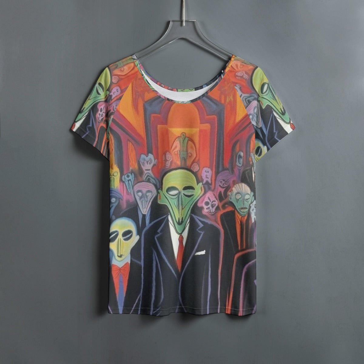 All-Over Print Women's Round Neck T-shirt With Raglan Sleeve