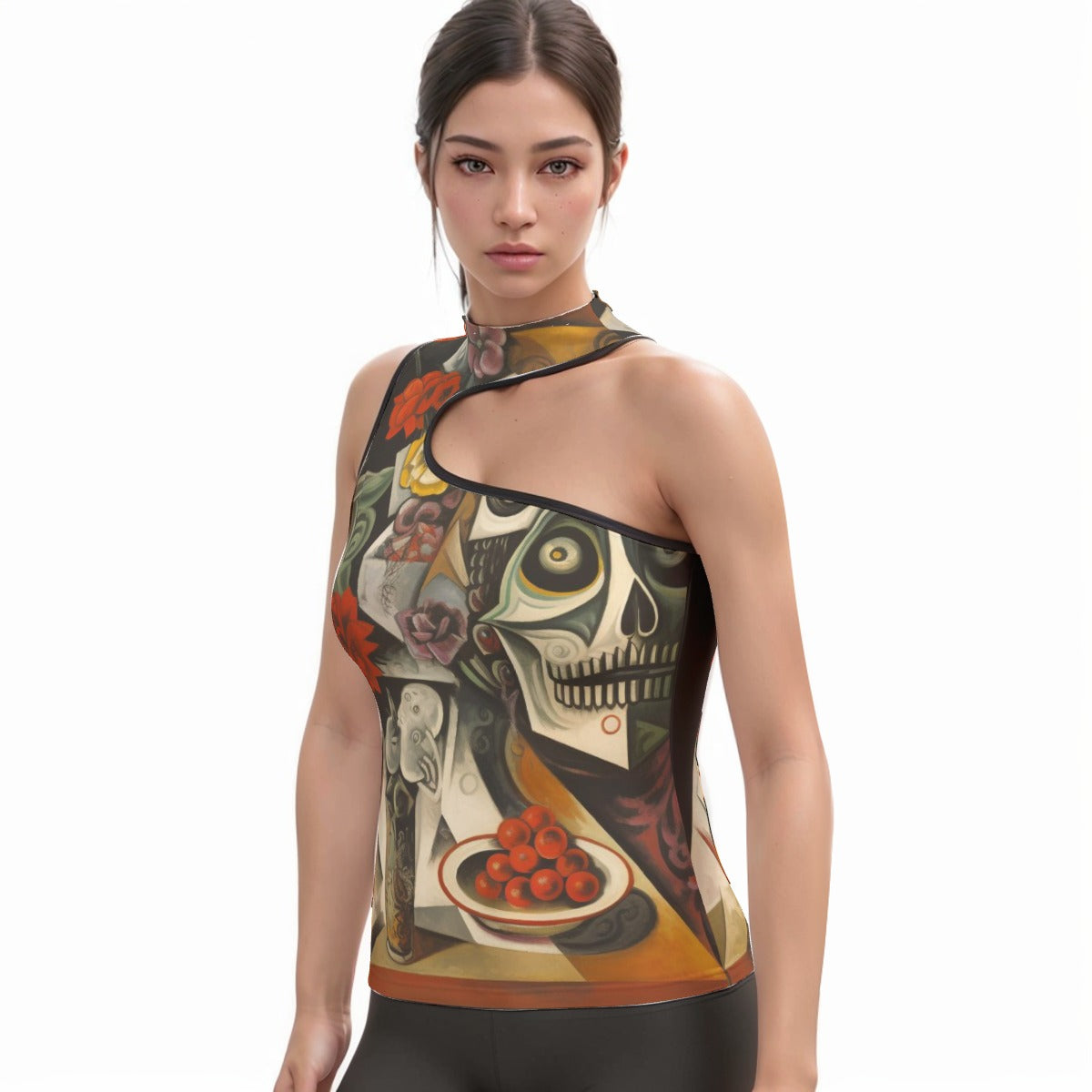 All-Over Print Women's Halter Sleeveless Asymmetrical Tank Top