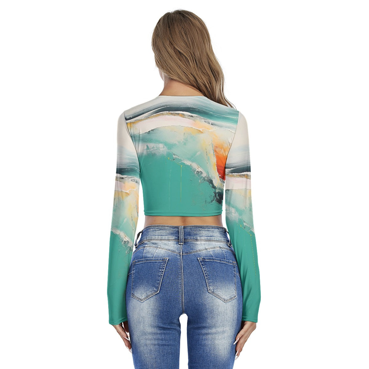 All-Over Print Women's Round Neck Crop Top T-Shirt
