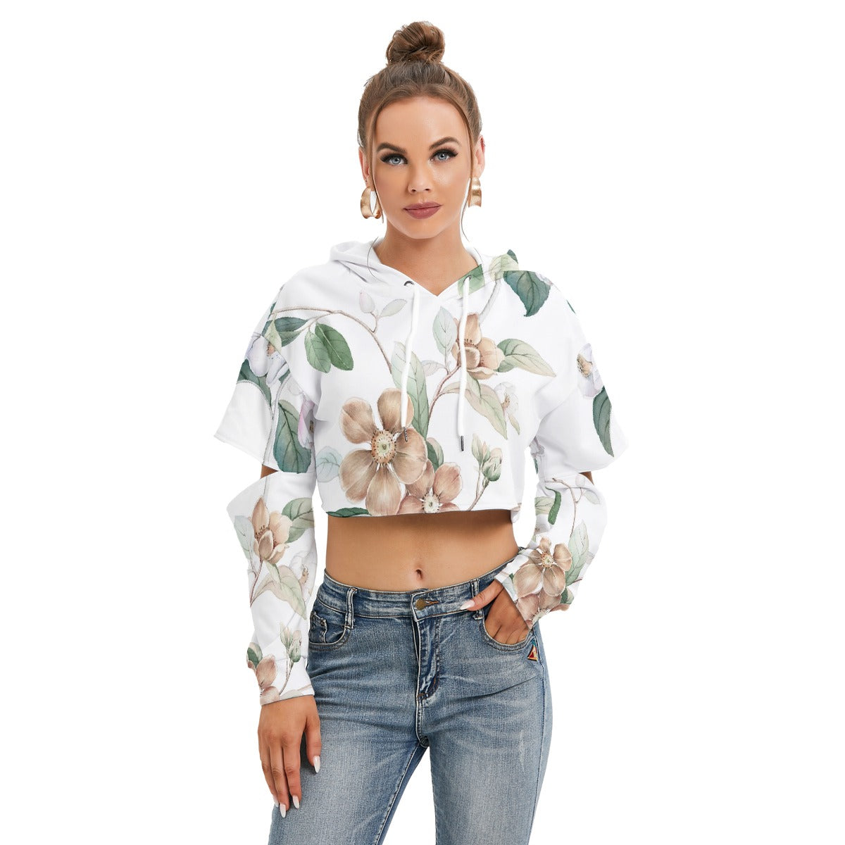 All-Over Print Women's Heavy Fleece Hoodie With Hollow Out Sleeve