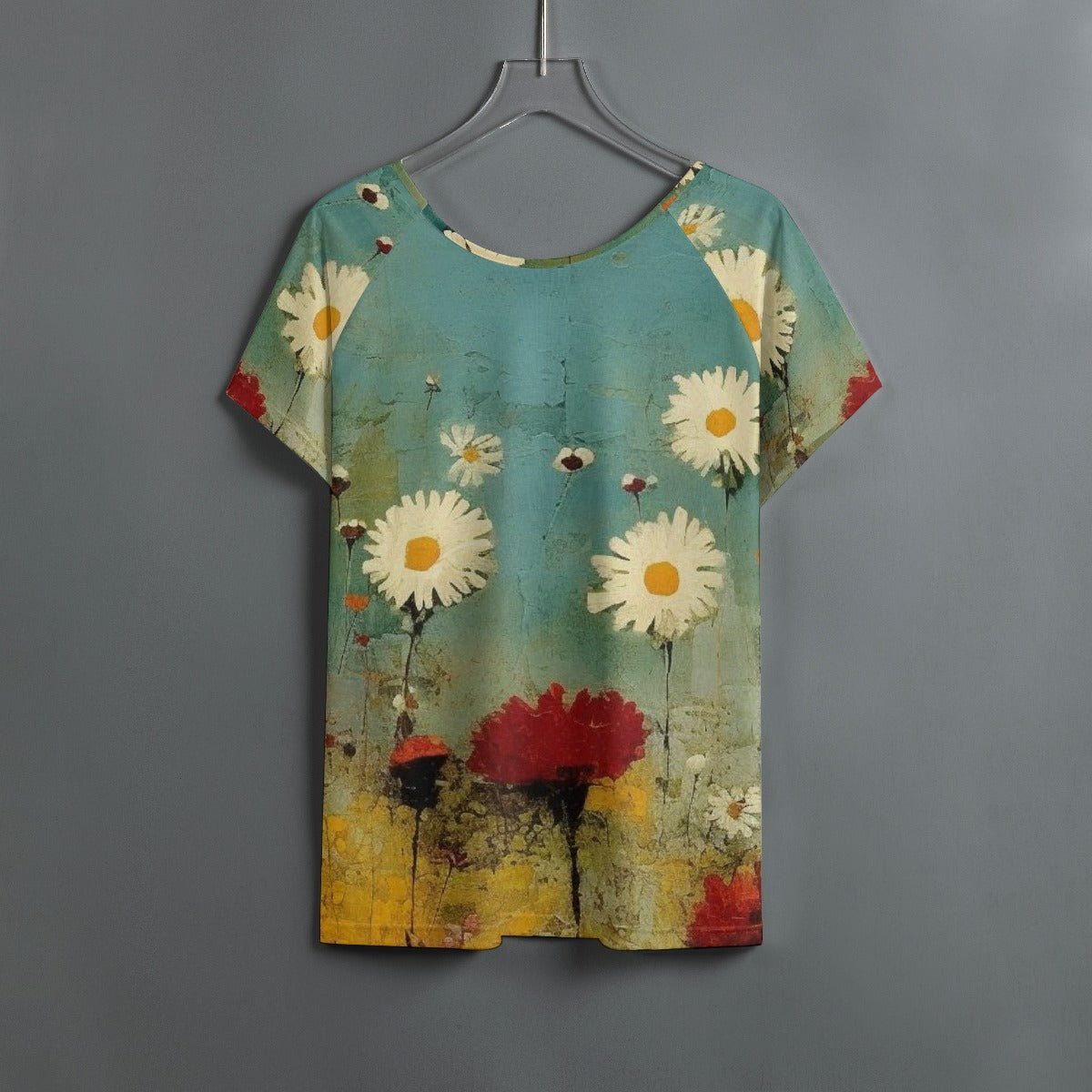 All-Over Print Women's Round Neck T-shirt With Raglan Sleeve