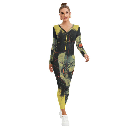 All-Over Print Women's Plunging Neck Jumpsuit