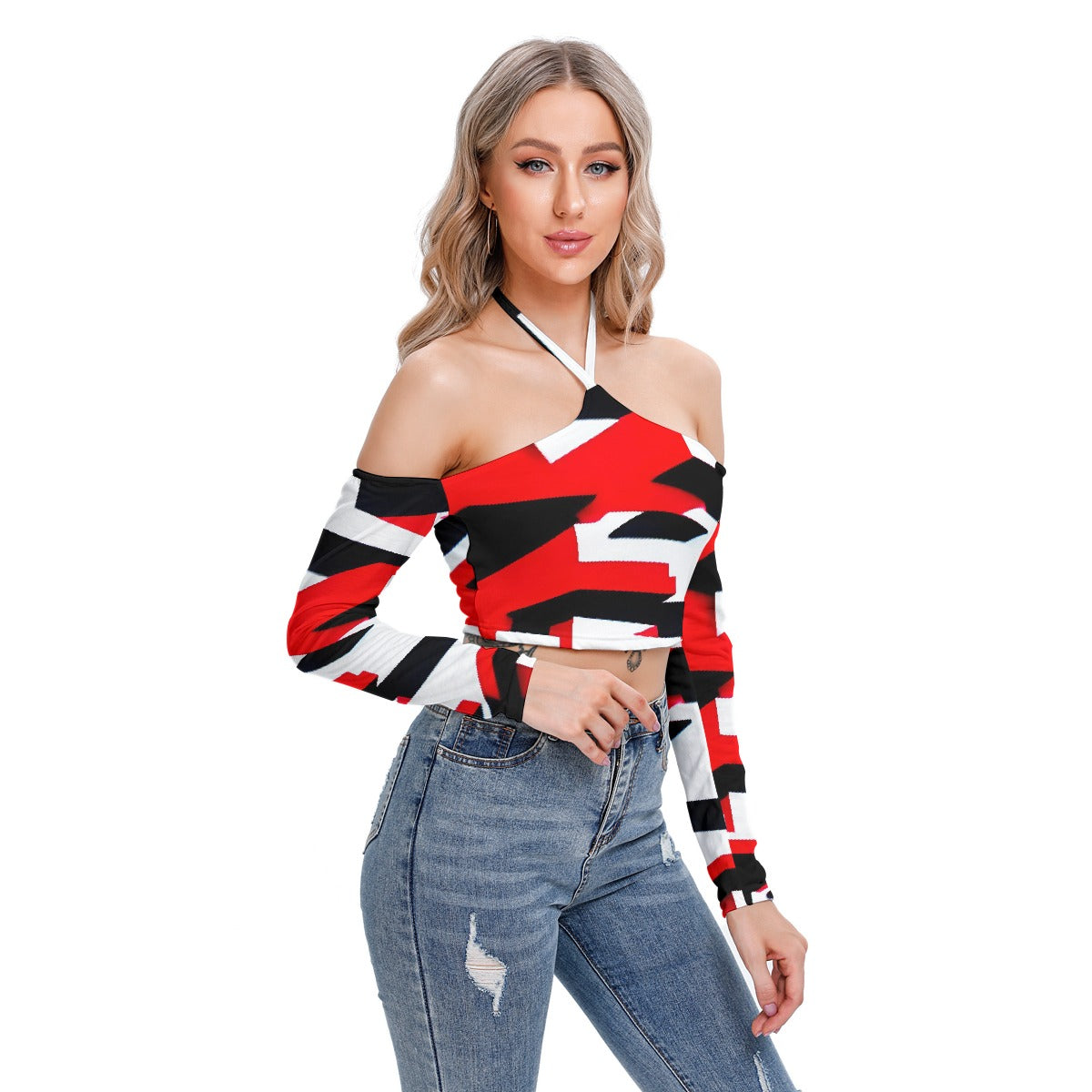 All-Over Print Women's Halter Lace-up Top