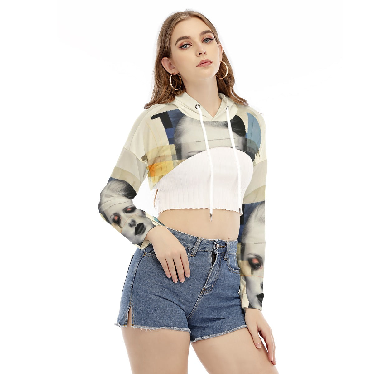 All-Over Print Women's Smock Short Hoodie With Long Sleeve