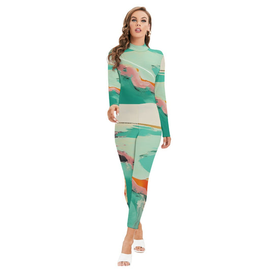 All-Over Print Women's Long-sleeved High-neck Jumpsuit With Zipper