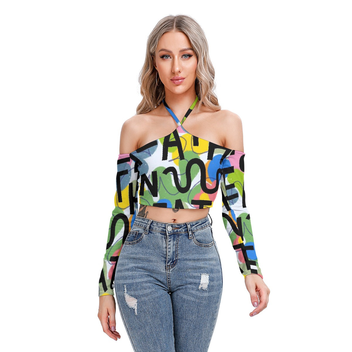 All-Over Print Women's Halter Lace-up Top