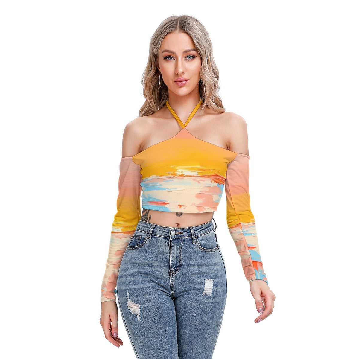 All-Over Print Women's Halter Lace-up Top
