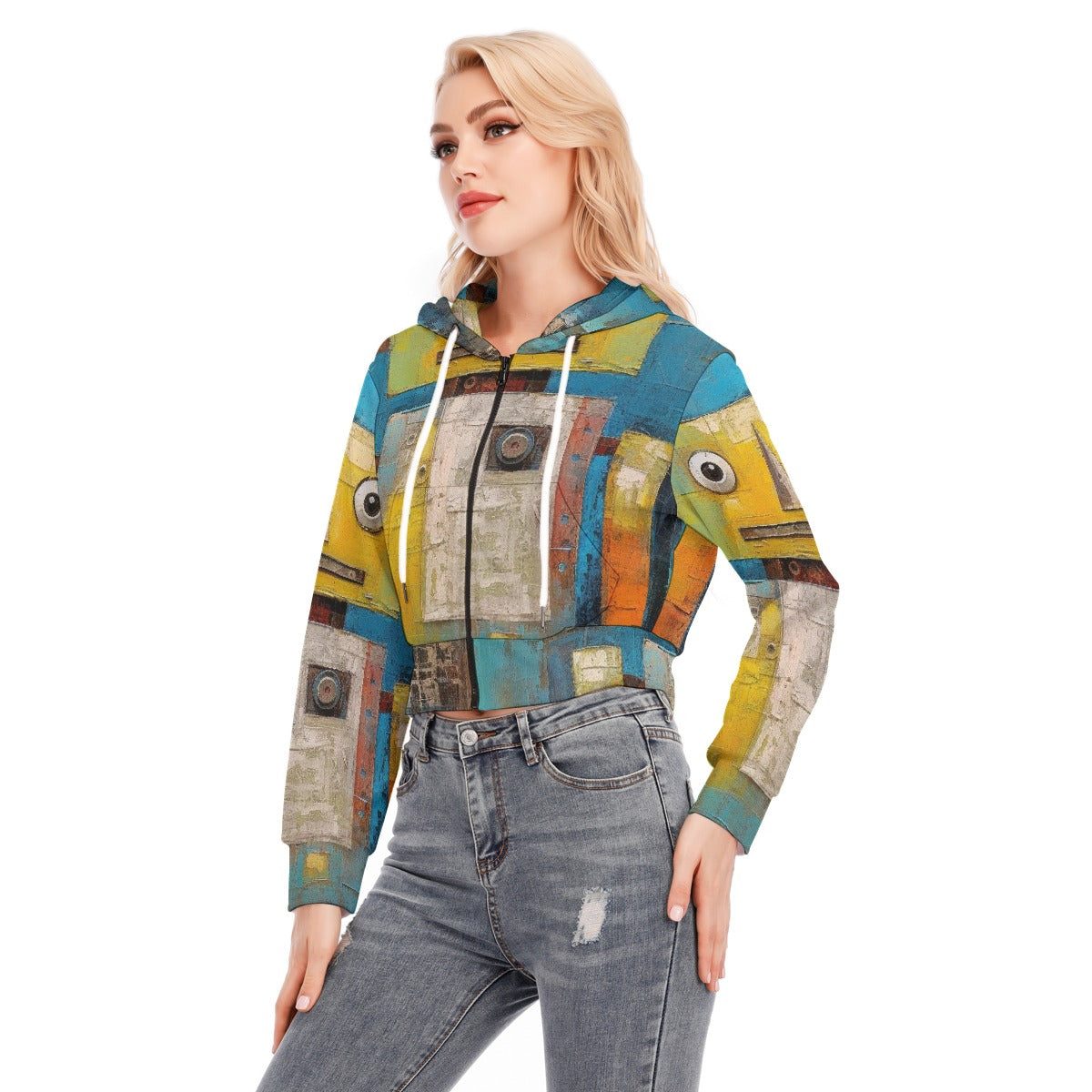 All-Over Print Women's Crop Top Hoodie With Zipper Closure