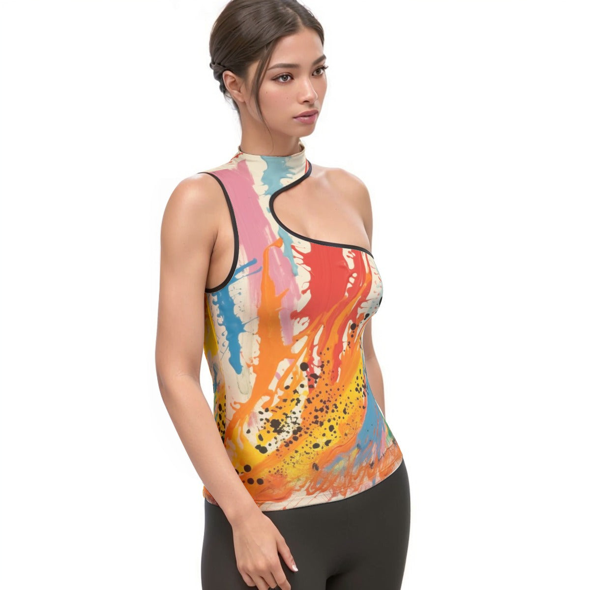 All-Over Print Women's Halter Sleeveless Asymmetrical Tank Top