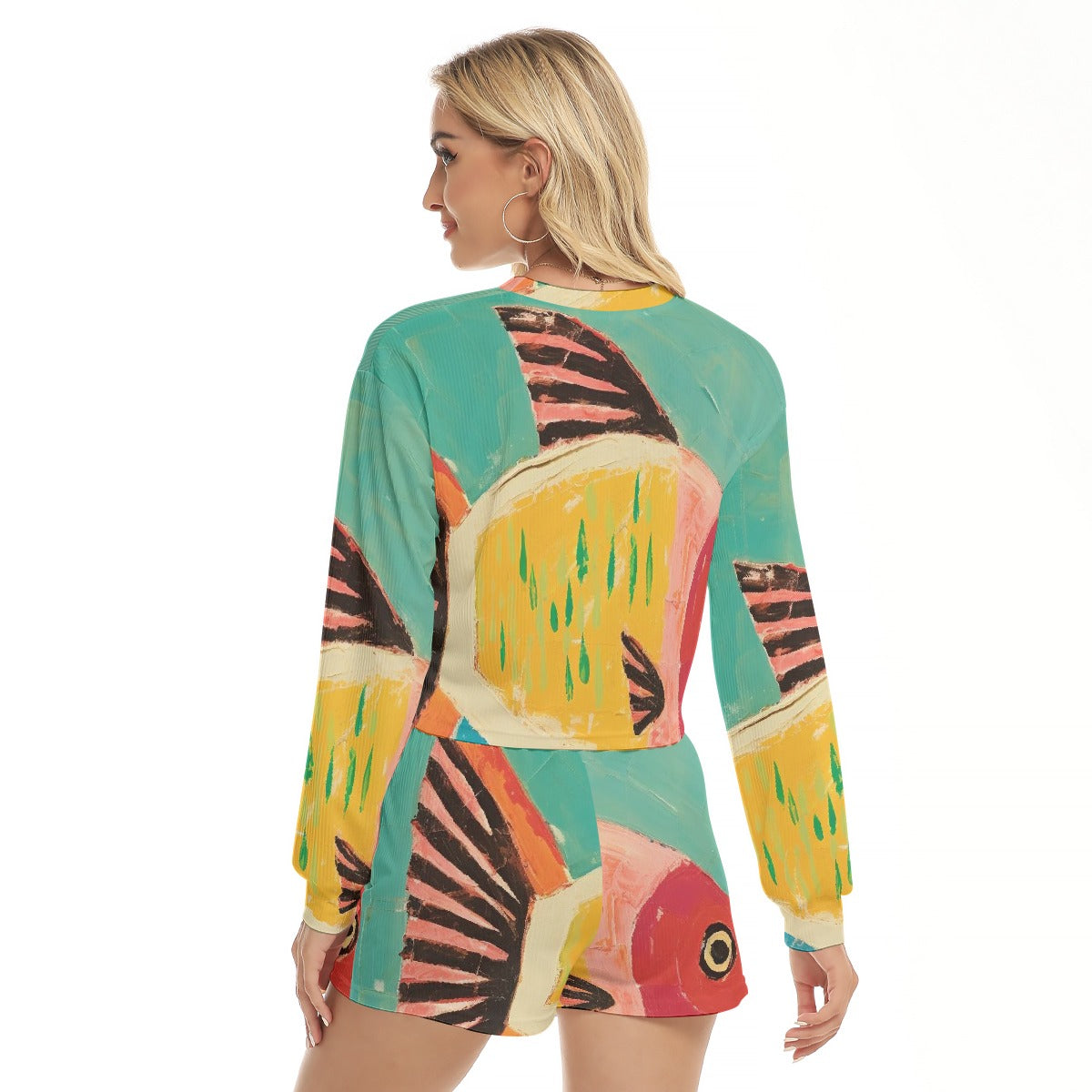 All-Over Print Women's Short Sweatshirt And Pants Suit