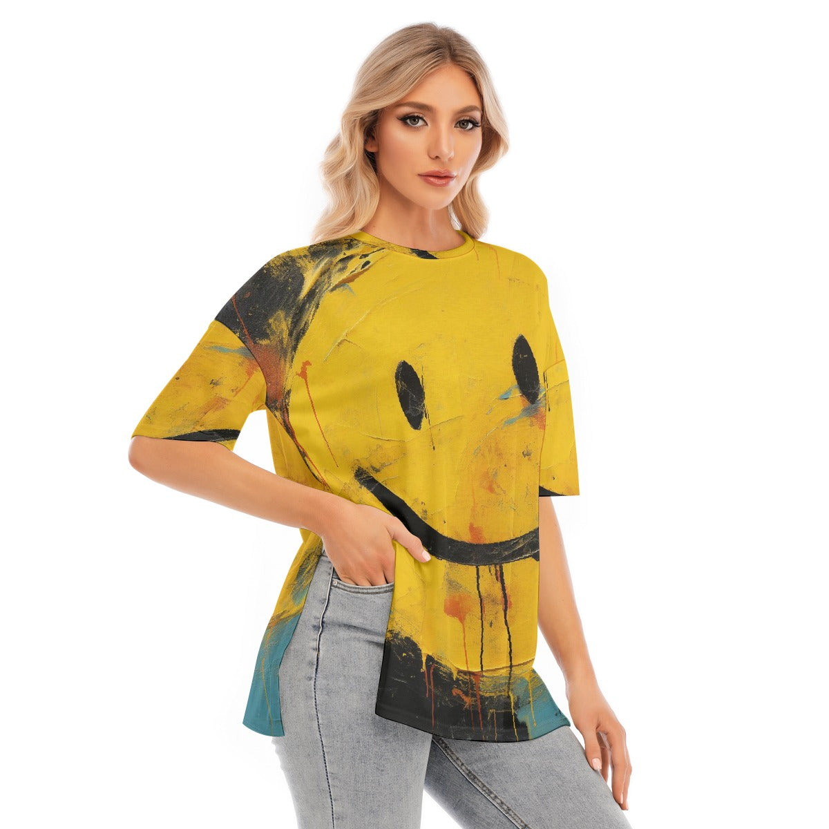 All-Over Print Women's Short Sleeves T-shirt With Hem Split