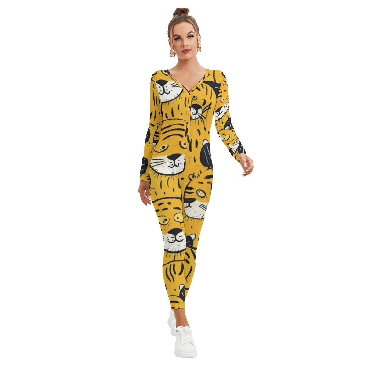 All-Over Print Women's Plunging Neck Jumpsuit