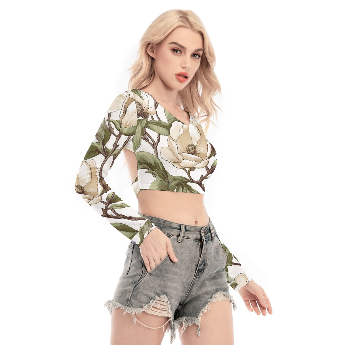 All-Over Print Women's Back Hollow T-shirt With Strap