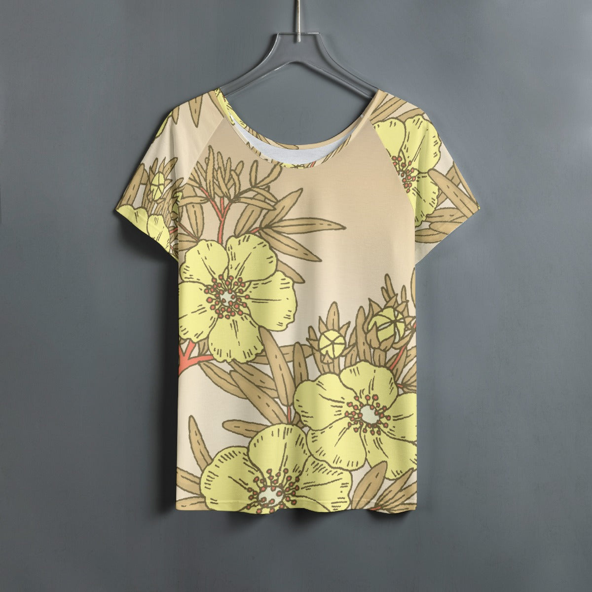 All-Over Print Women's Round Neck T-shirt With Raglan Sleeve