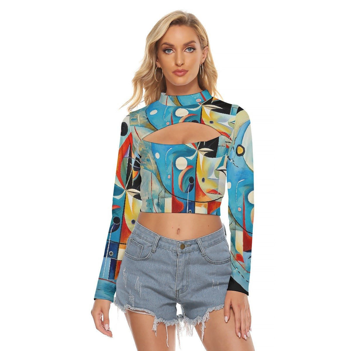 All-Over Print Women's Hollow Chest Keyhole Tight Crop Top