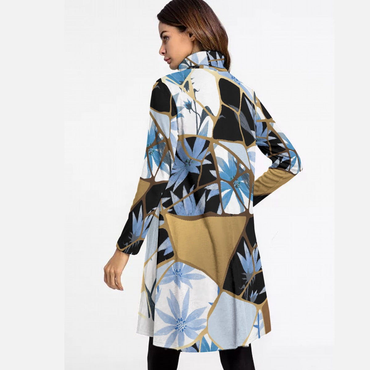 All-Over Print Women's High Neck Dress With Long Sleeve
