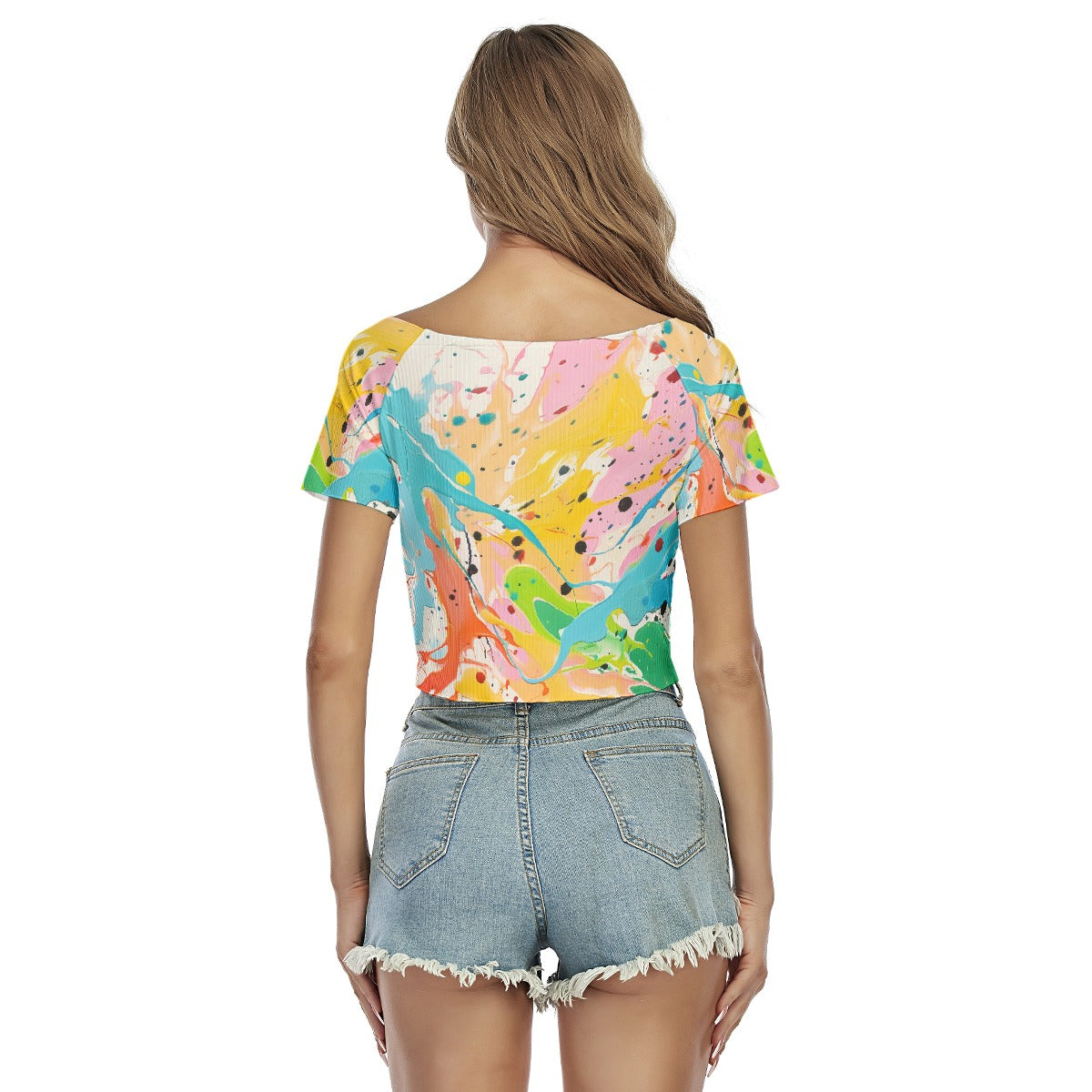All-Over Print Women's Raglan Drawstring Front  Crop Tee