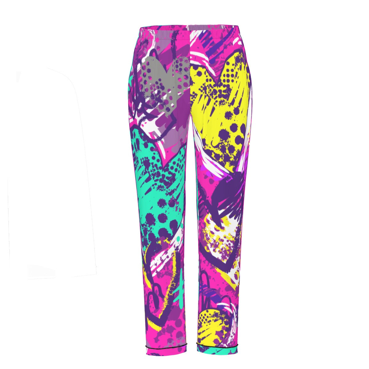 All-Over Print Women's Long Sleeve Pajama Set With Black Contrast Piping