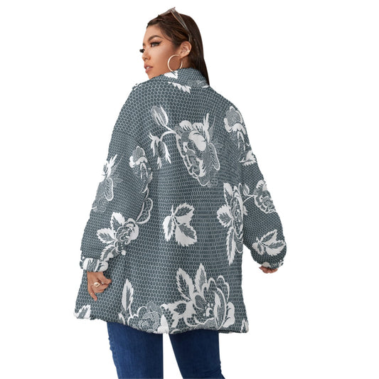 All-Over Print Unisex Borg Fleece Stand-up Collar Coat With Zipper Closure(Plus Size)