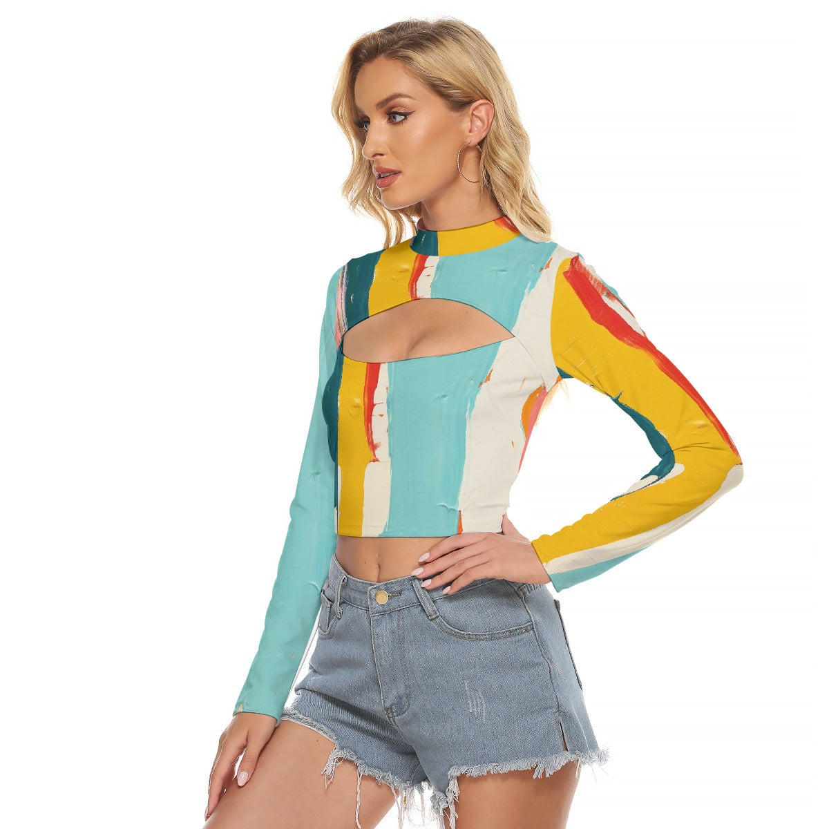 All-Over Print Women's Hollow Chest Keyhole Tight Crop Top