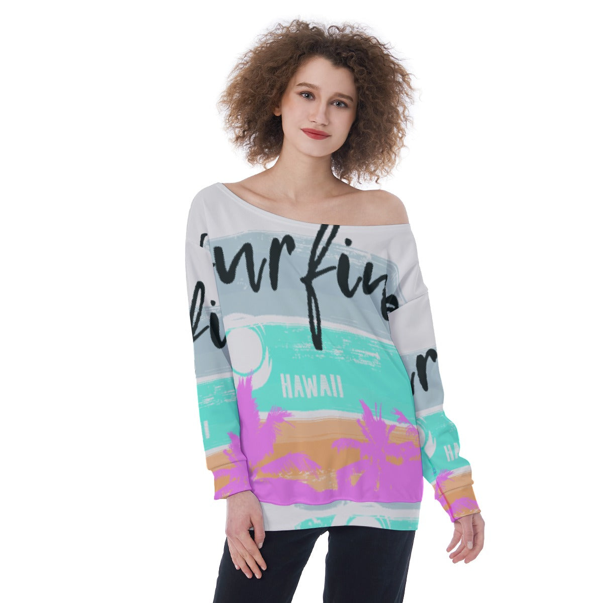 All-Over Print Oversized Women's Off-Shoulder Sweatshirt
