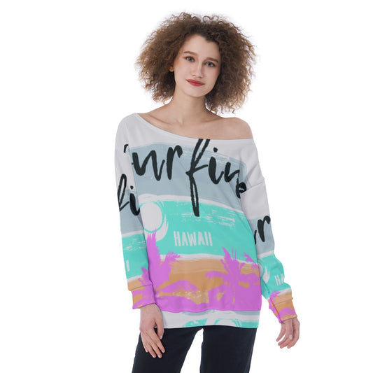 All-Over Print Oversized Women's Off-Shoulder Sweatshirt