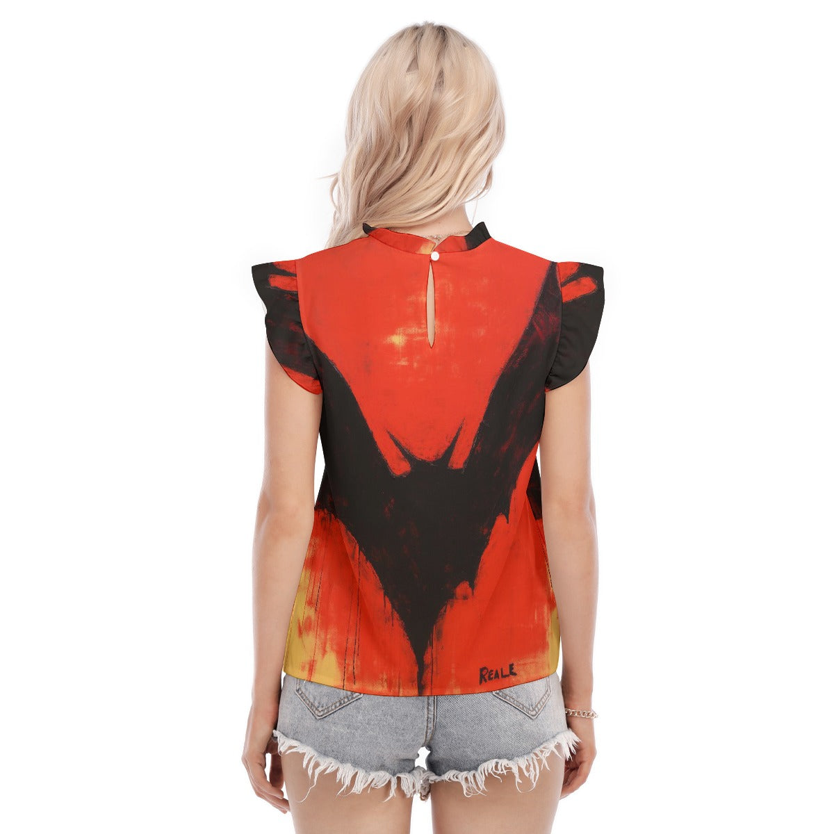 All-Over Print Women's Blouse With Ruffle Collar And Sleeve