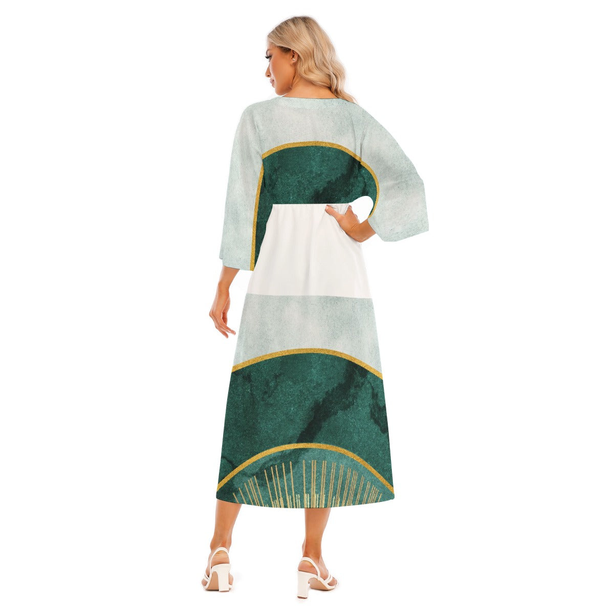 All-Over Print Women's Mid-Sleeve Long Dress