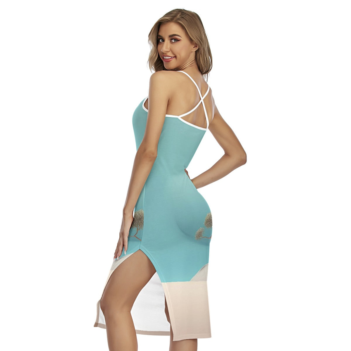 All-Over Print Women's Back Cross Cami Dress