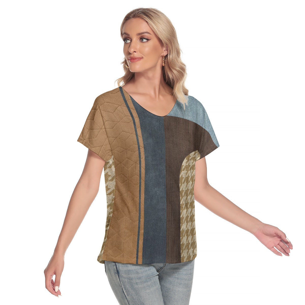 All-Over Print Women's Loose V-neck Short Sleeve T-shirt