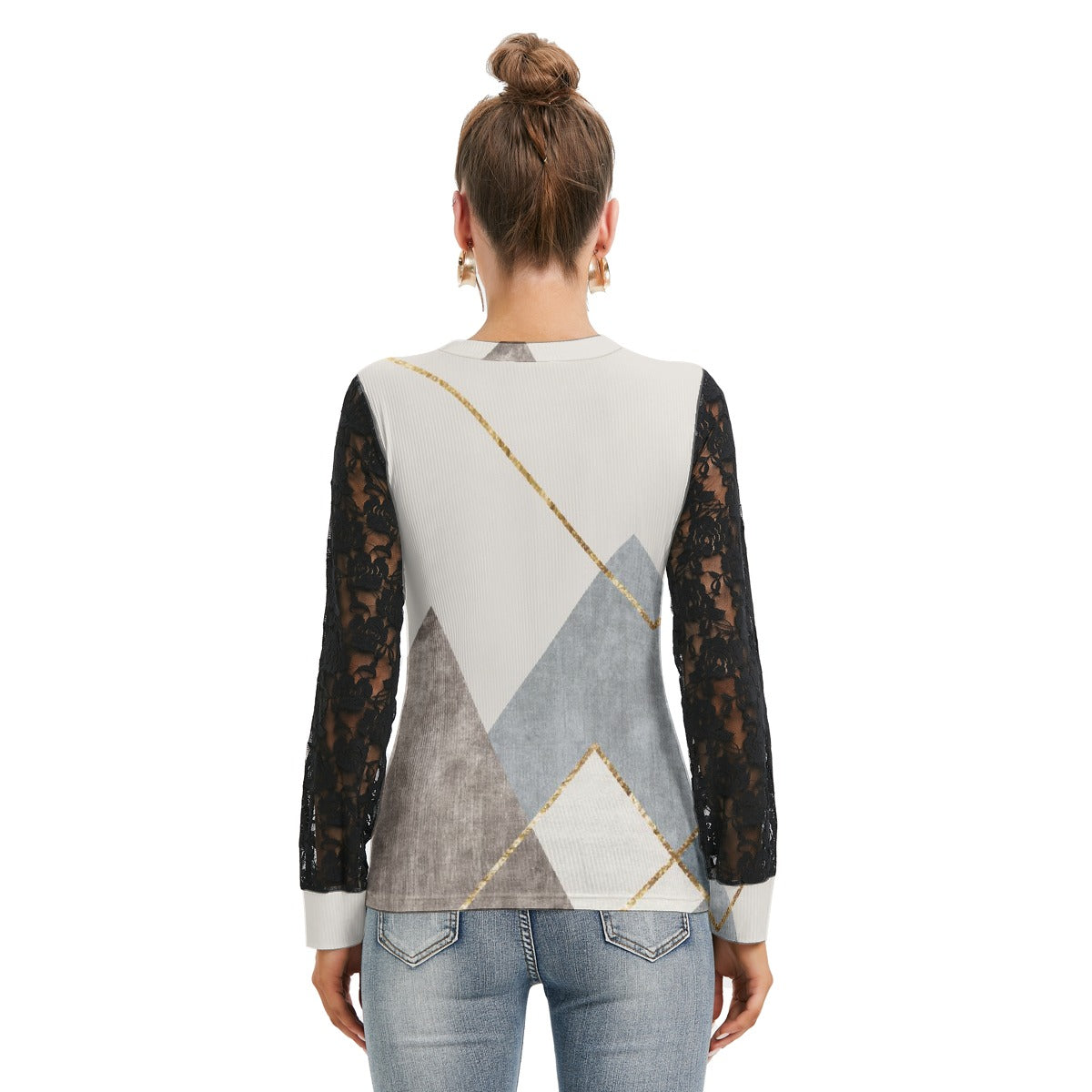 All-Over Print Women's T-shirt And Sleeve With Black Lace