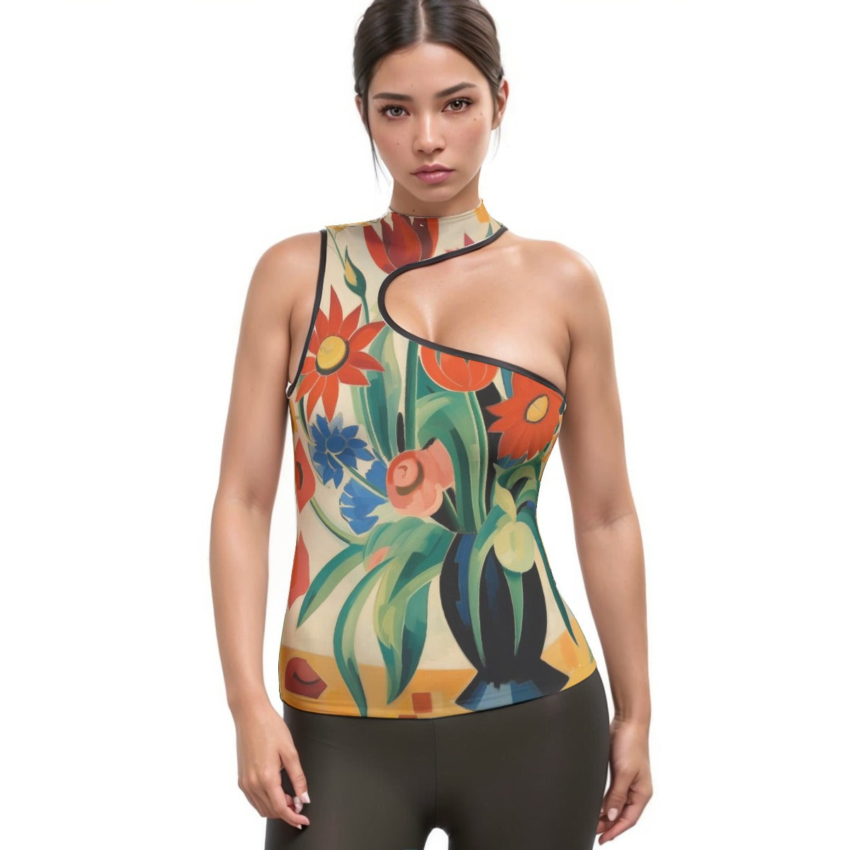 All-Over Print Women's Halter Sleeveless Asymmetrical Tank Top
