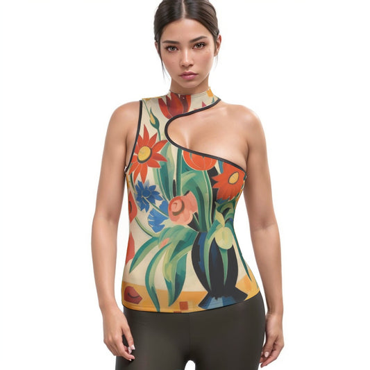 All-Over Print Women's Halter Sleeveless Asymmetrical Tank Top